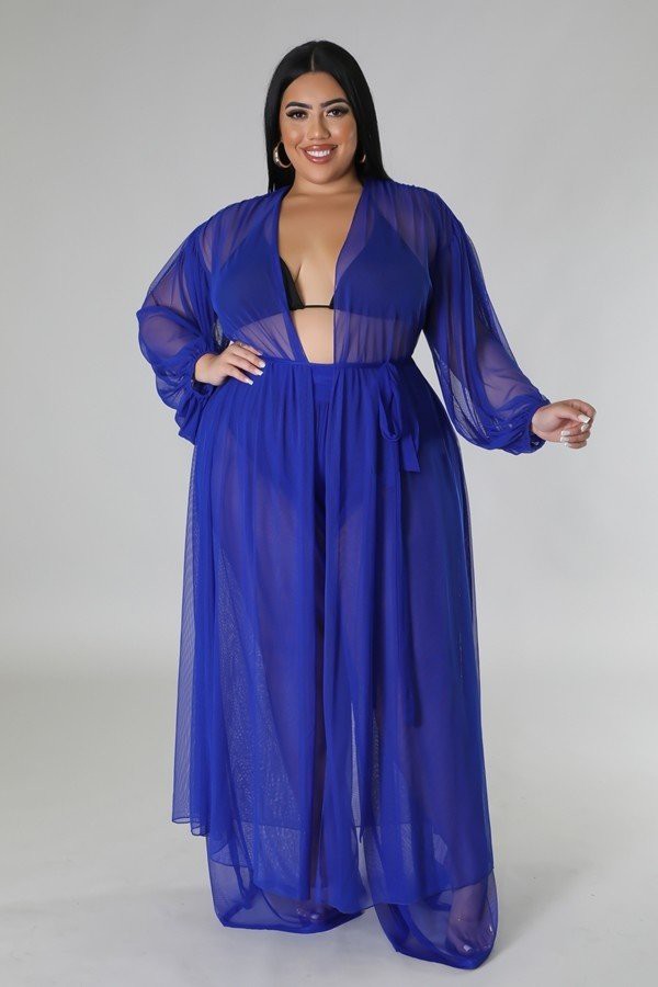 Sheer Cardigan & High Waist Pants Coverup Set