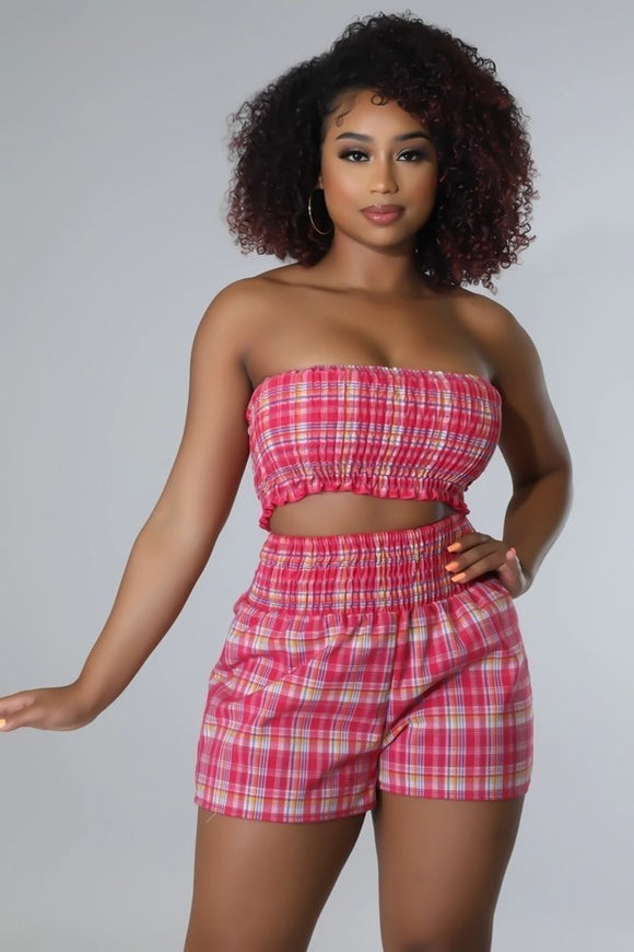 Gingham Tube Top & Shorts Set