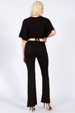 Batwing Sleeve Knot Front Crop Blouse-2 Colors