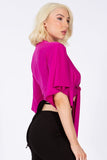 Batwing Sleeve Knot Front Crop Blouse-2 Colors