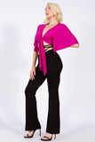 Batwing Sleeve Knot Front Crop Blouse-2 Colors