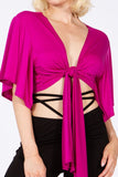 Batwing Sleeve Knot Front Crop Blouse-2 Colors