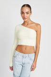 ONE SHOULDER FLUFFY SWEATER TOP- 2 COLORS