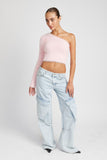 ONE SHOULDER FLUFFY SWEATER TOP- 2 COLORS