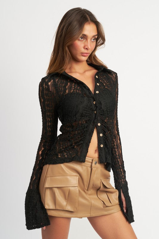 BELL SLEEVE LACE TOP- 2 COLORS