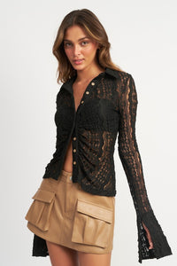 BELL SLEEVE LACE TOP- 2 COLORS