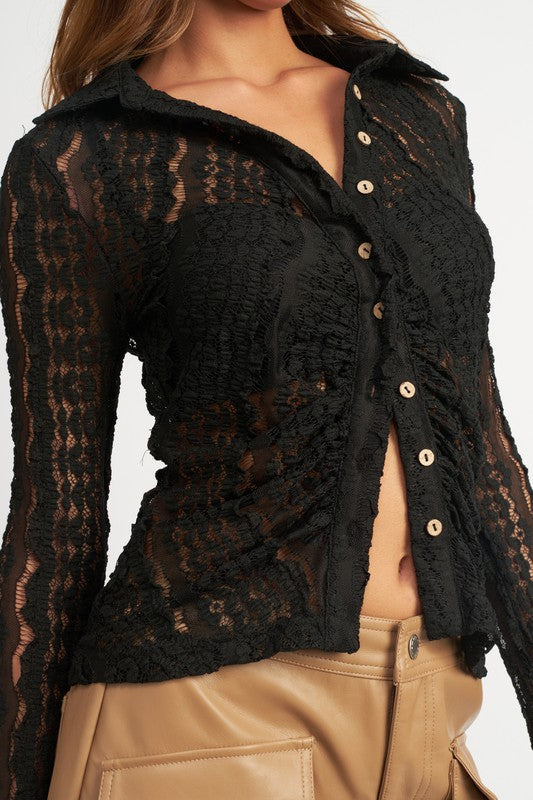 BELL SLEEVE LACE TOP- 2 COLORS