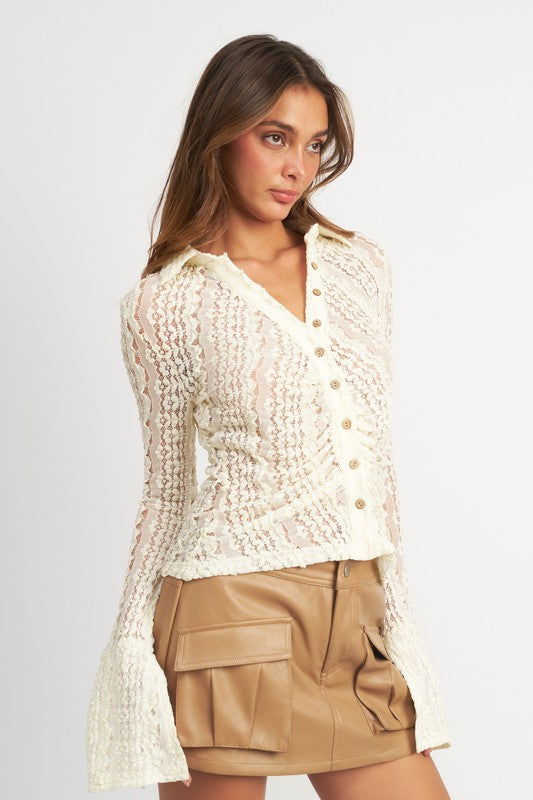 BELL SLEEVE LACE TOP- 2 COLORS