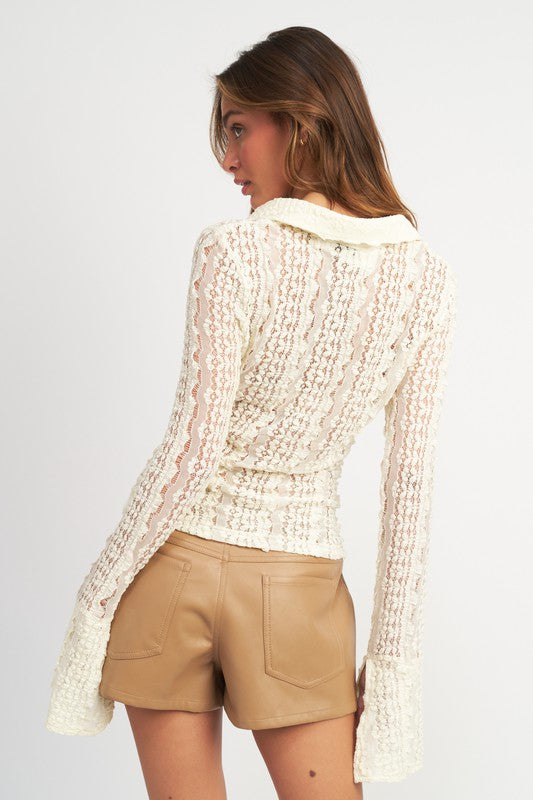 BELL SLEEVE LACE TOP- 2 COLORS