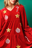 Sequin Christmas Patch Velvet Red Mini Dress