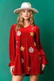 Sequin Christmas Patch Velvet Red Mini Dress