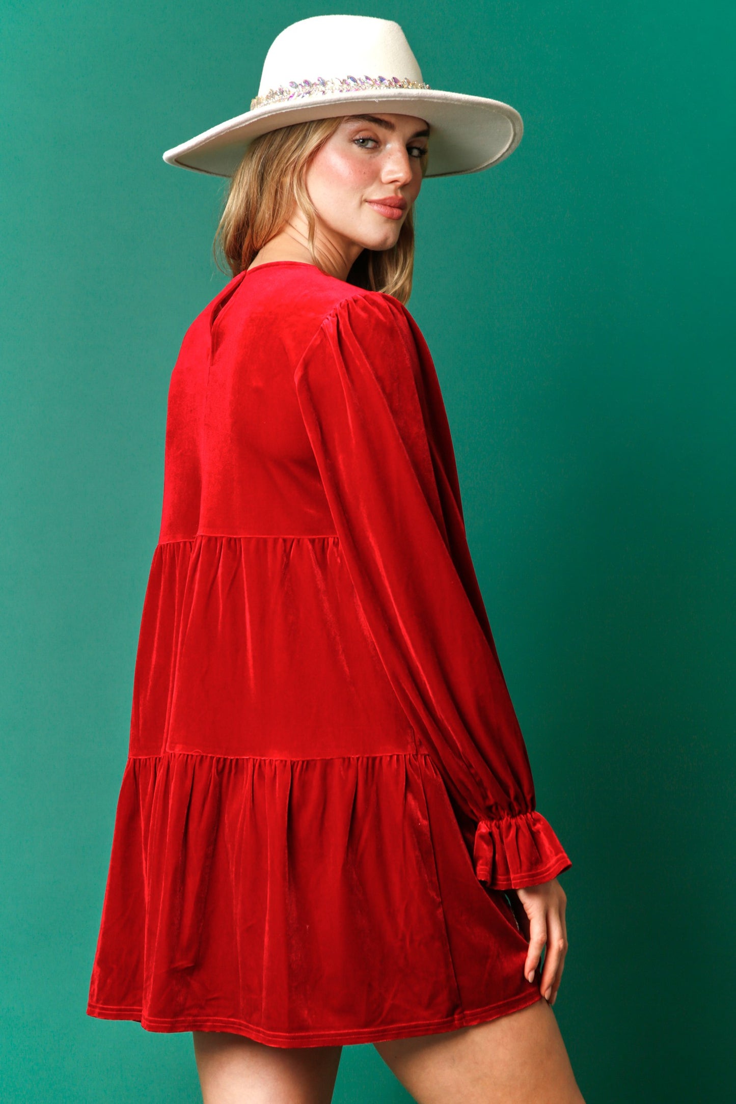 Sequin Christmas Patch Velvet Red Mini Dress