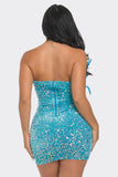 Feather & Pearl Sequin Aqua Mini Dress