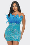 Feather & Pearl Sequin Aqua Mini Dress