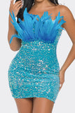 Feather & Pearl Sequin Aqua Mini Dress