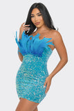 Feather & Pearl Sequin Aqua Mini Dress