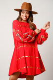 Sequin Christmas Stripe French Terry Sweatshirt Dress- Red