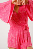 Sequin Belted Romper-Pink