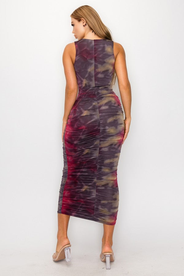 Fire & Brimstone Sleeveless Ruched Midi Dress