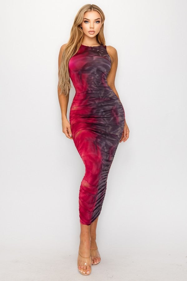 Fire & Brimstone Sleeveless Ruched Midi Dress