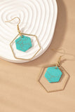 Hexagon Hoop & Stone Drop Earrings