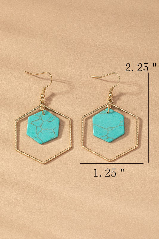 Hexagon Hoop & Stone Drop Earrings