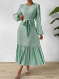 Long Sleeve Pleated Midi Dress- 2 Colors