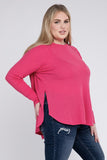 Plus Size Melange Baby Waffle Long Sleeve Top-5 Colors