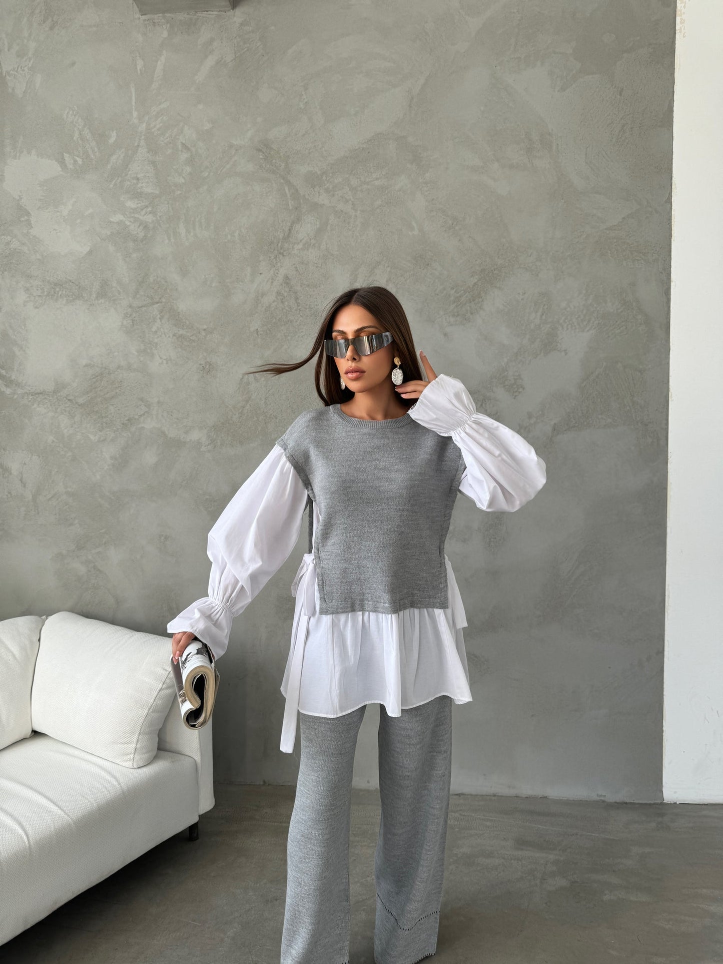 Knit Shirt Pants Set- Grey