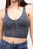 Washed Ribbed Cropped V-Neck Tank Top-4 Colors