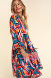 PLUS SIZE BABYDOLL MULTI COLOR DRESS WITH SIDE POCKETS