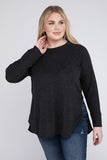 Plus Size Melange Baby Waffle Long Sleeve Top-5 Colors