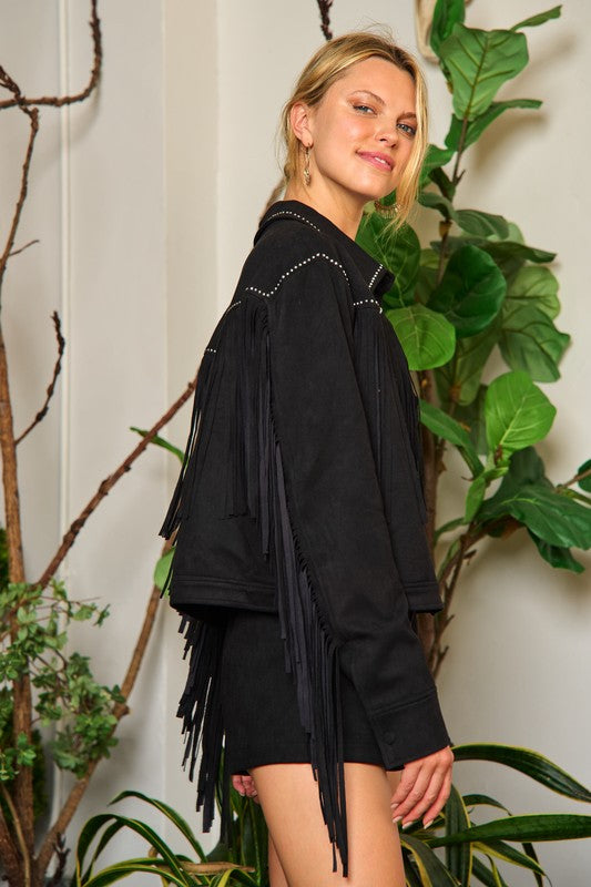 Suede Studded Fringe Jacket-2 Colors