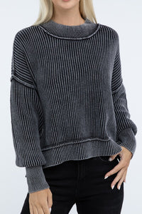 Washed Side Slit Oversized Cropped Sweater Top- 2 Colors