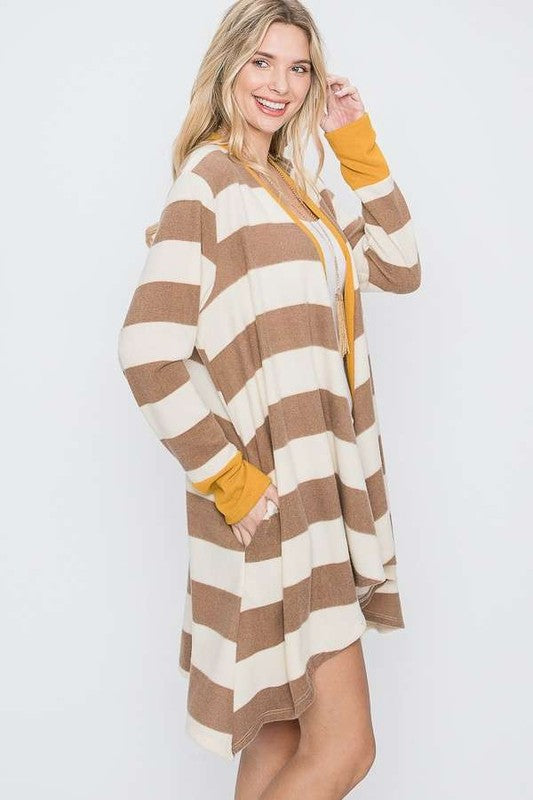 PLUS SIZE OPEN FRONT STRIPED DRAPED CARDIGAN- 3 COLORS