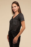 Washed Melange Burnout Scoop V-Neck Top- 7 Colors