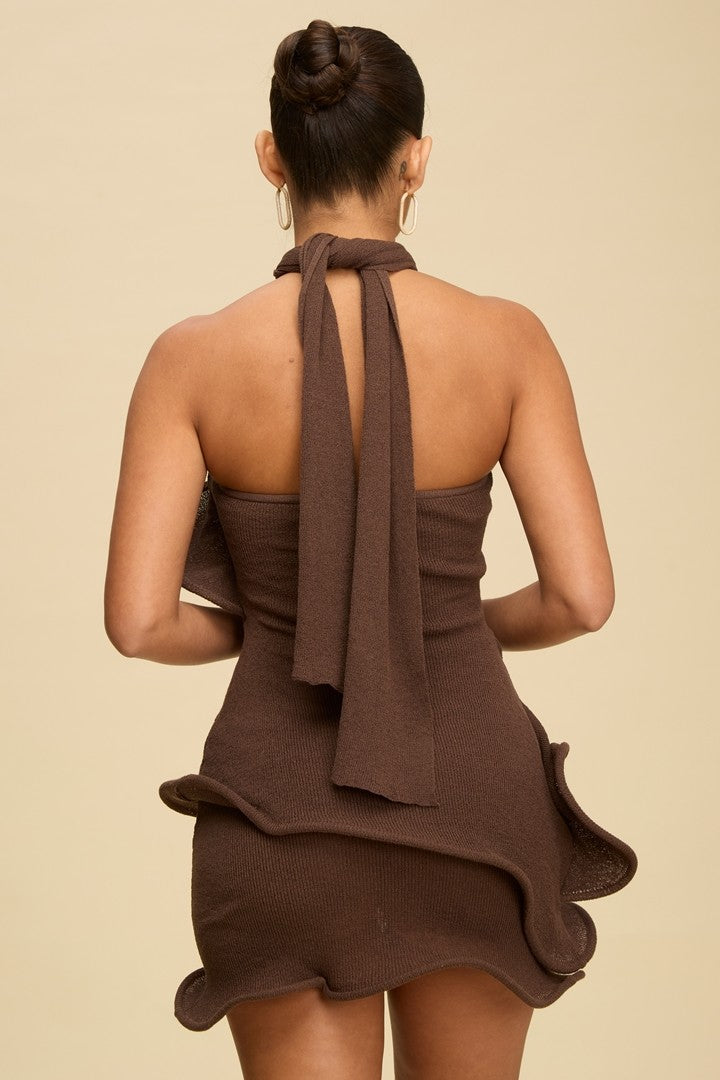 Knit Ruffle Halter Mini Dress- Multiple Colors