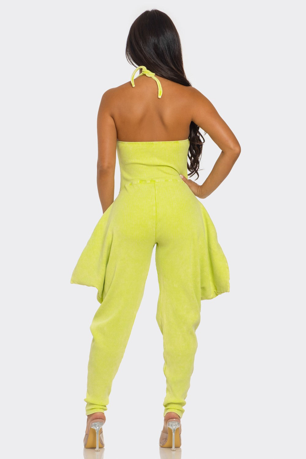 Ribbed Harem Jumpsuit- Lime