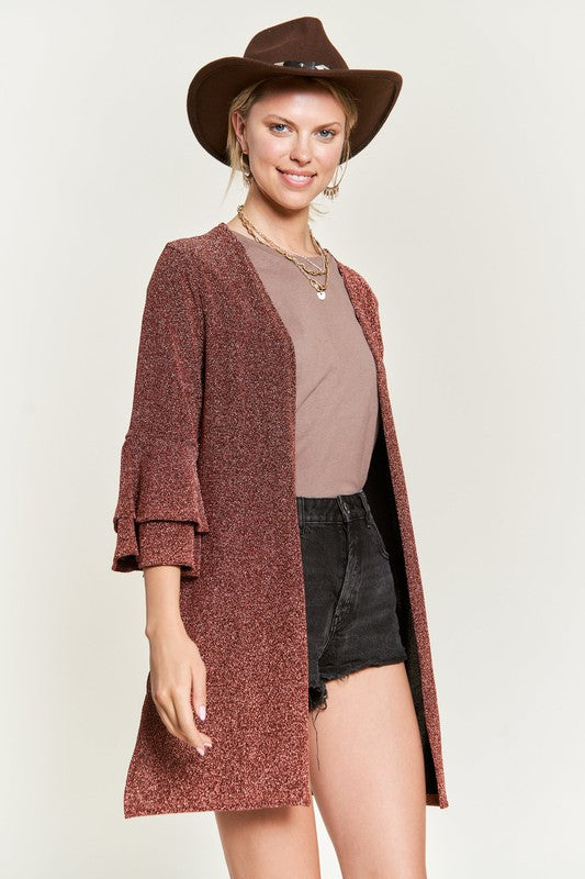 Plus Size Glitter Bell Sleeve Kimono Style Cardigan