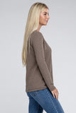 Melange Baby Waffle V-Neck Long Sleeve Top-3 Colors