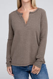 Melange Baby Waffle V-Neck Long Sleeve Top-3 Colors