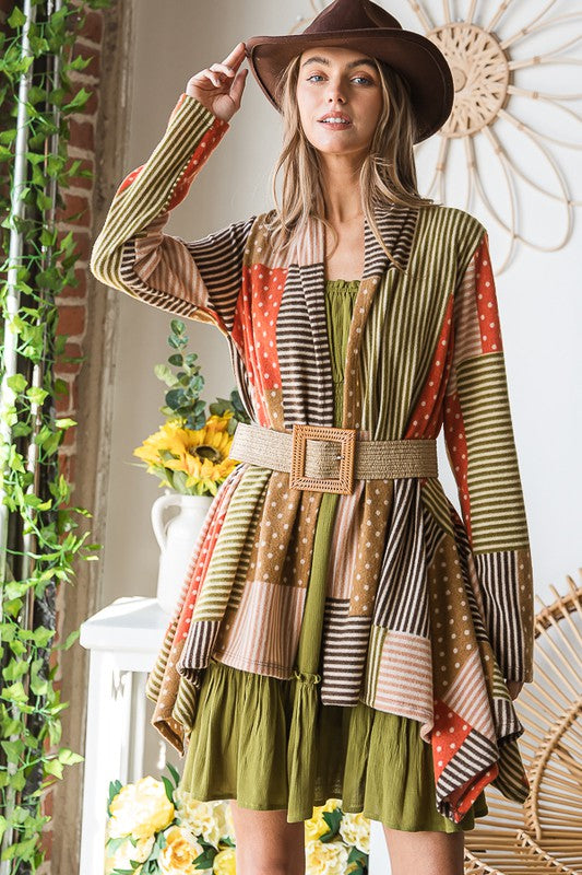 PLUS SIZE POLKADOT PRINT CARDIGAN