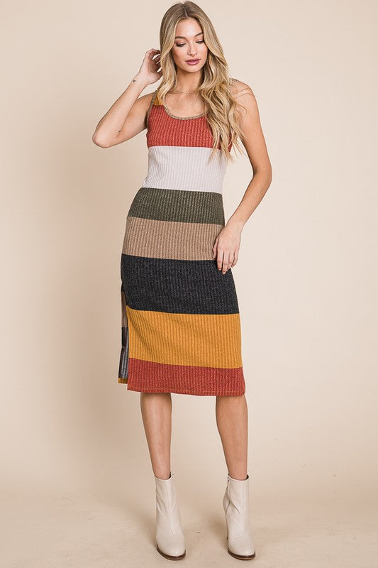 PLUS SIZE COLOR BLOCK CASUSAL DRESS