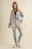 TWEED MIXED DENIM JACKET SHACKET WITH FRINGED HEM-2 COLORS