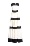 Cream & Black Striped Bowknot Elegant Maxi Dress