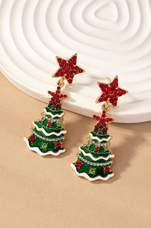 Brass Christmas Tree Drop Earrings