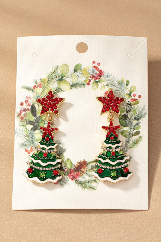 Brass Christmas Tree Drop Earrings