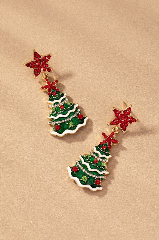 Brass Christmas Tree Drop Earrings