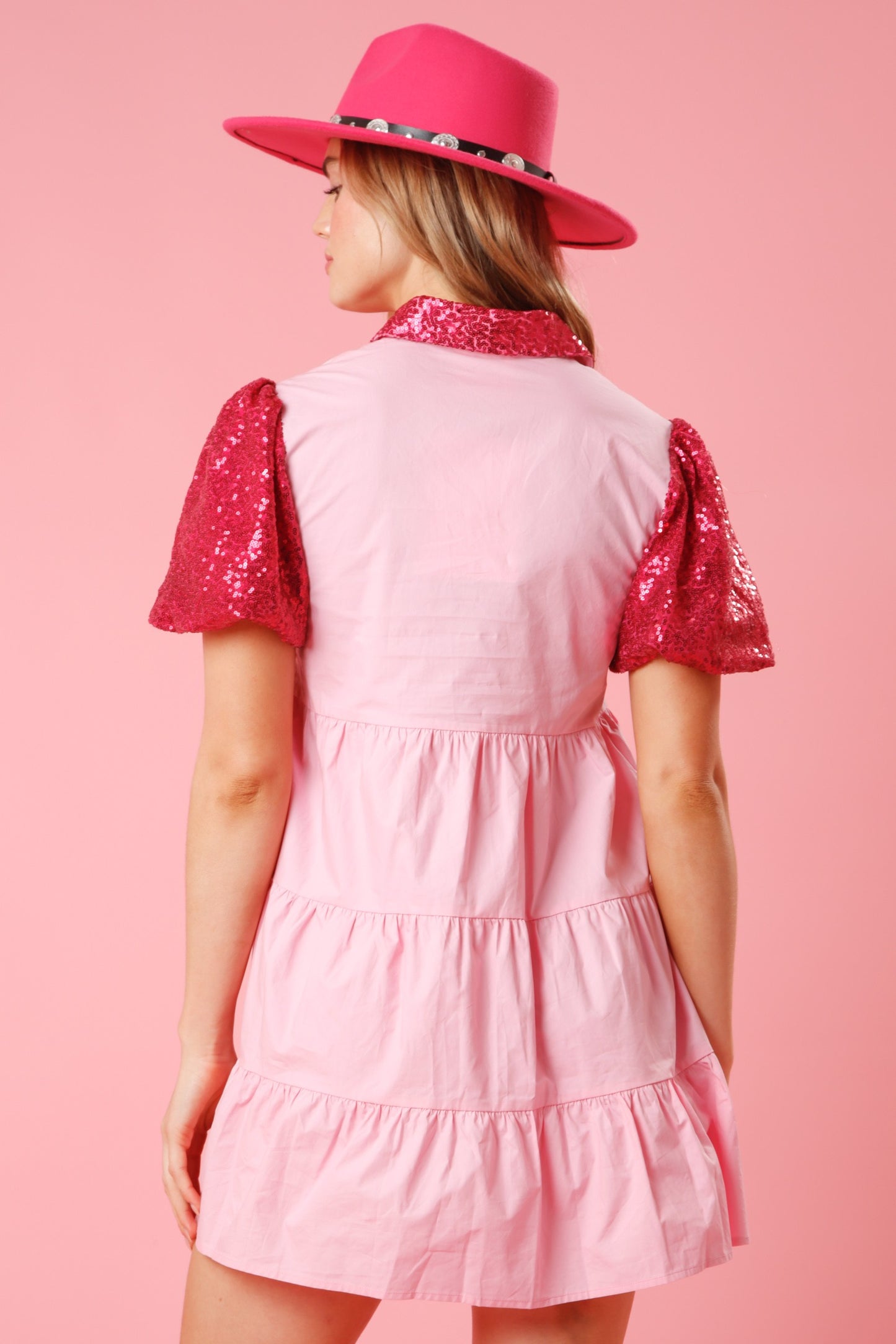 Contrast Sequin Hearts Tiered Mini Dress 0