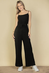 Sweater-Knit Fuzzy Frenchy Tie Front Cami Jumpsuit- 3 Colors